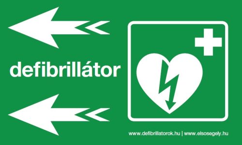 Defibrillátor jelző műanyag tábla nyíl balra/fekvő