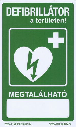 Defibrillator indicator sticker with the inscription "Defibrillator in the area"