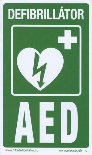 Plastikowa tabliczka wskaźnika defibrylatora z napisem "Defibrylator - AED"