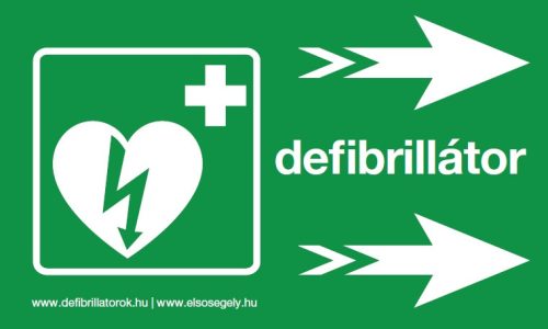 Defibrillátor jelző műanyag tábla nyíl jobbra/fekvő